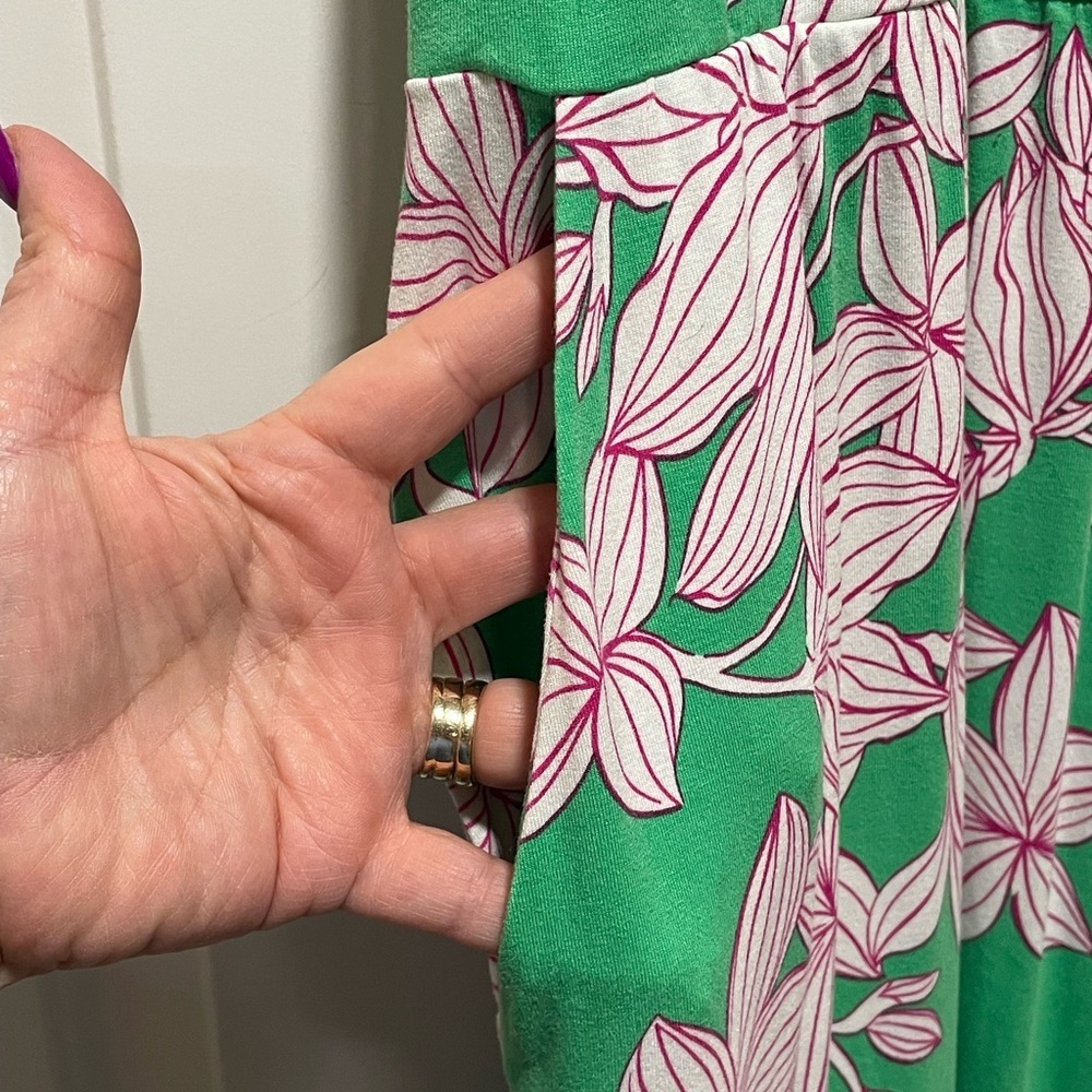 CAbi Weekend Dress #6217 Sz Large Green Tiered Midi Tank Dress Pink White Floral - Picture 5 of 11